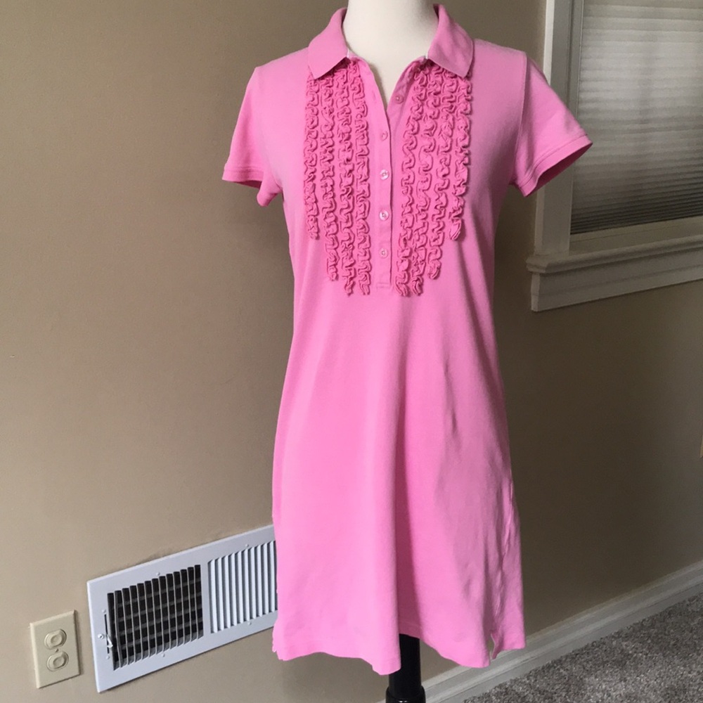 Lilly Pulitzer Pink Ruffled Polo Short-Sleeve Mini Shirt 100% Cotton Dress Sz S